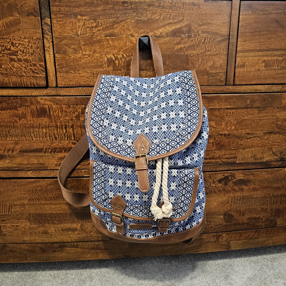 Pendleton Navy and Cream Patterned Canvas Backpac… - image 1